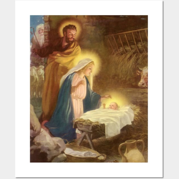 Vintage Christmas Nativity Scene Wall Art by MasterpieceCafe